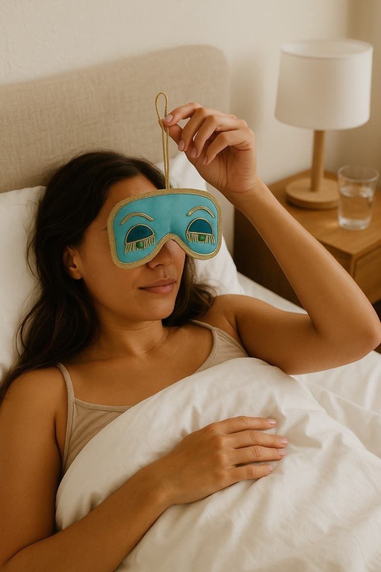 Holly Golightly Sleep Mask Ornament, Alternate, color, Aquarium blue