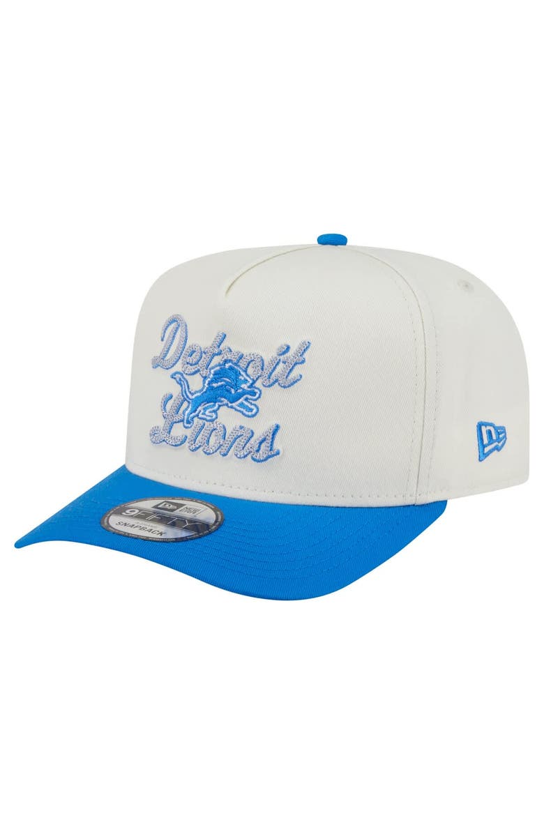 New Era Men
s New Era Cream/Blue Detroit Lions Chainstitch A-Frame 9FIFTY Adjustable Hat, Main, color, Cream