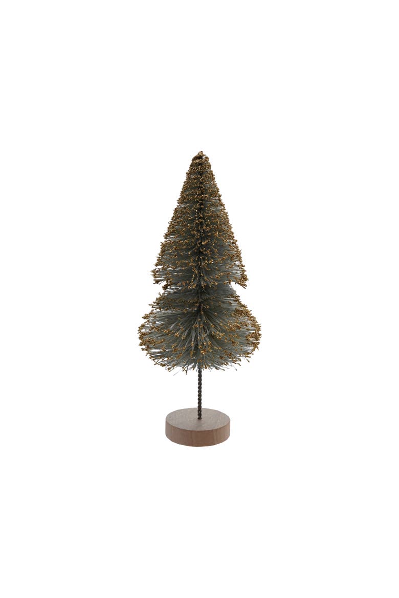 Sisal Bottle Brush Tree with Gold Glitter and Wood Base, Main, color, Mint