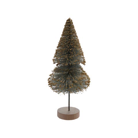 Sisal Bottle Brush Tree with Gold Glitter and Wood Base