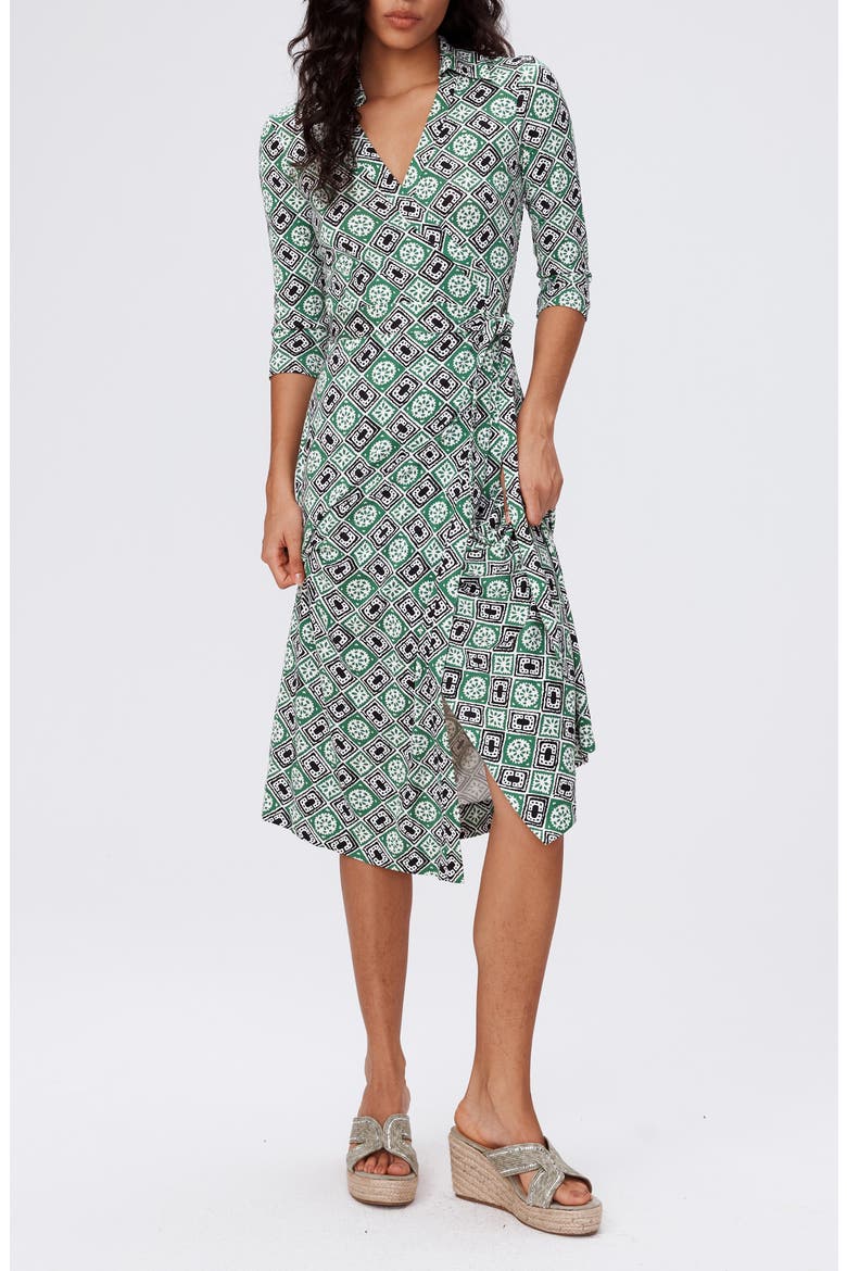 Abigail Geo Print Silk Wrap Midi Dress, Main, color, PAPER CUT GEO
