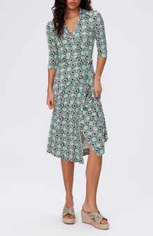 DVF Abigail Geo Print Silk Wrap Midi Dress