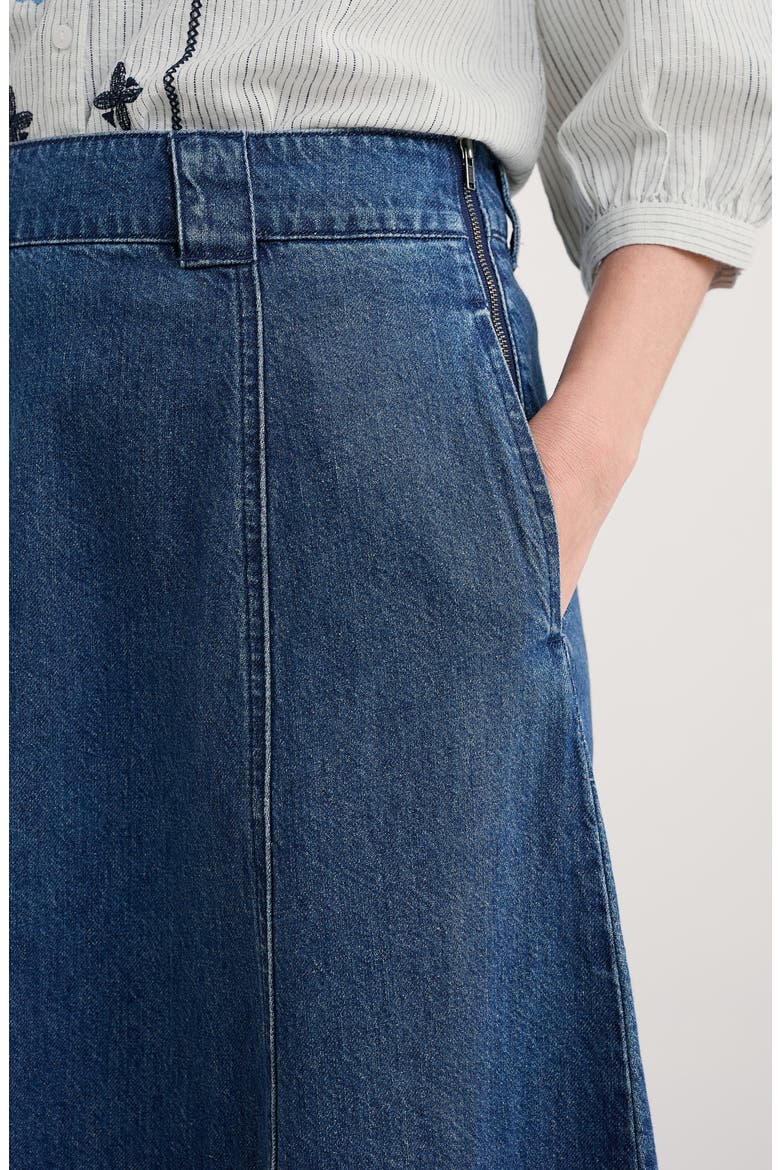 Restharrow Cotton & Linen A-Line Denim Skirt, Alternate, color, MID WASH