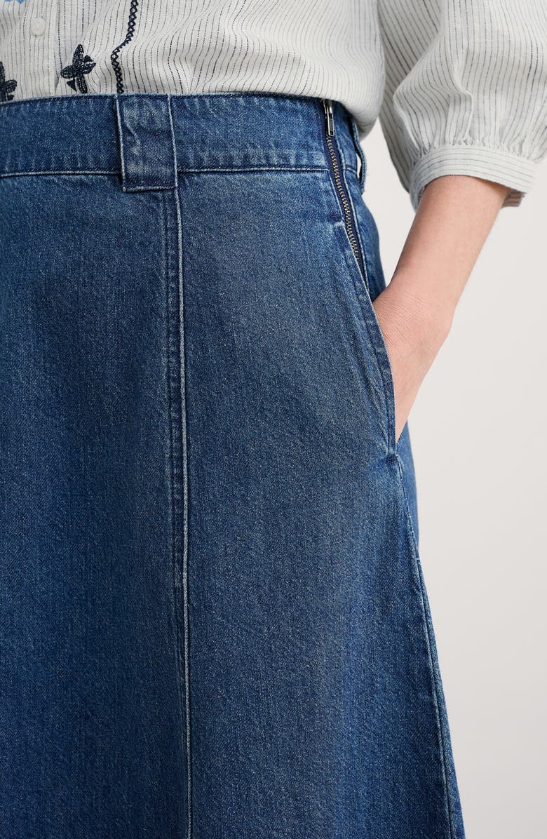 Seasalt Cornwall Restharrow Cotton & Linen A-Line Denim Skirt, Alternate, color, Mid Wash