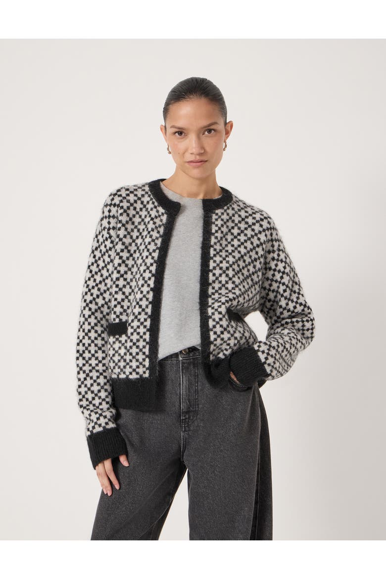Jacquard Wool Edge To Edge Cardigan, Main, color, Black