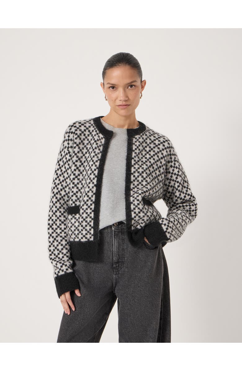 Hush Jacquard Wool Edge To Edge Cardigan, Main, color, Black