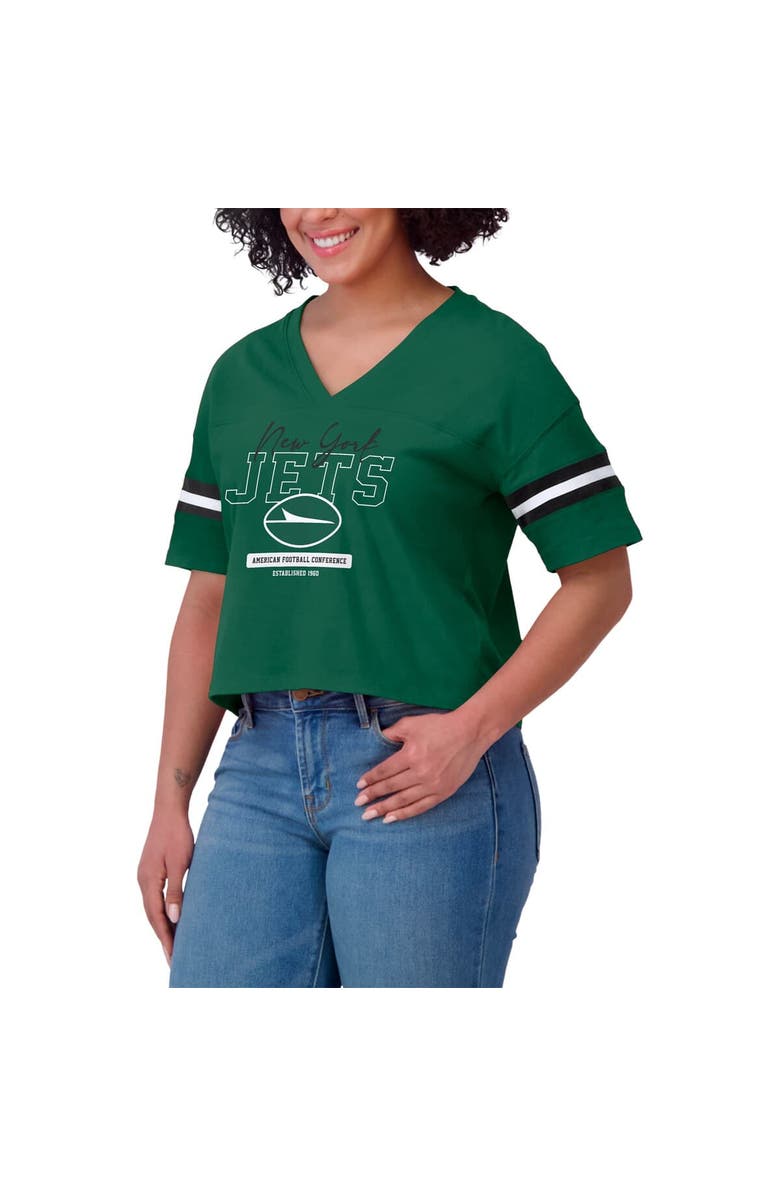WEAR by Erin Andrews Women's WEAR by Erin Andrews Green New York Jets Color Block Boxy Modest Crop V-Neck T-Shirt, Alternate, color, Green