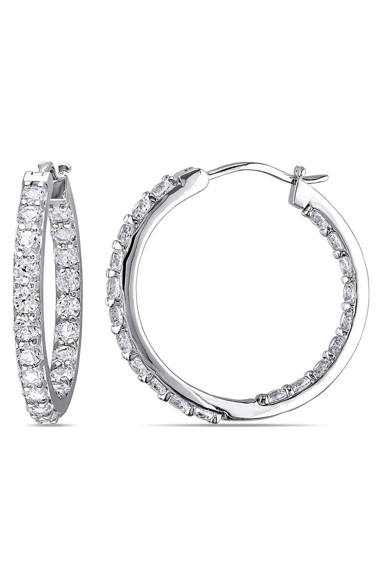 Created White Sapphire Hoop Earrings, Alternate, color, SILVER