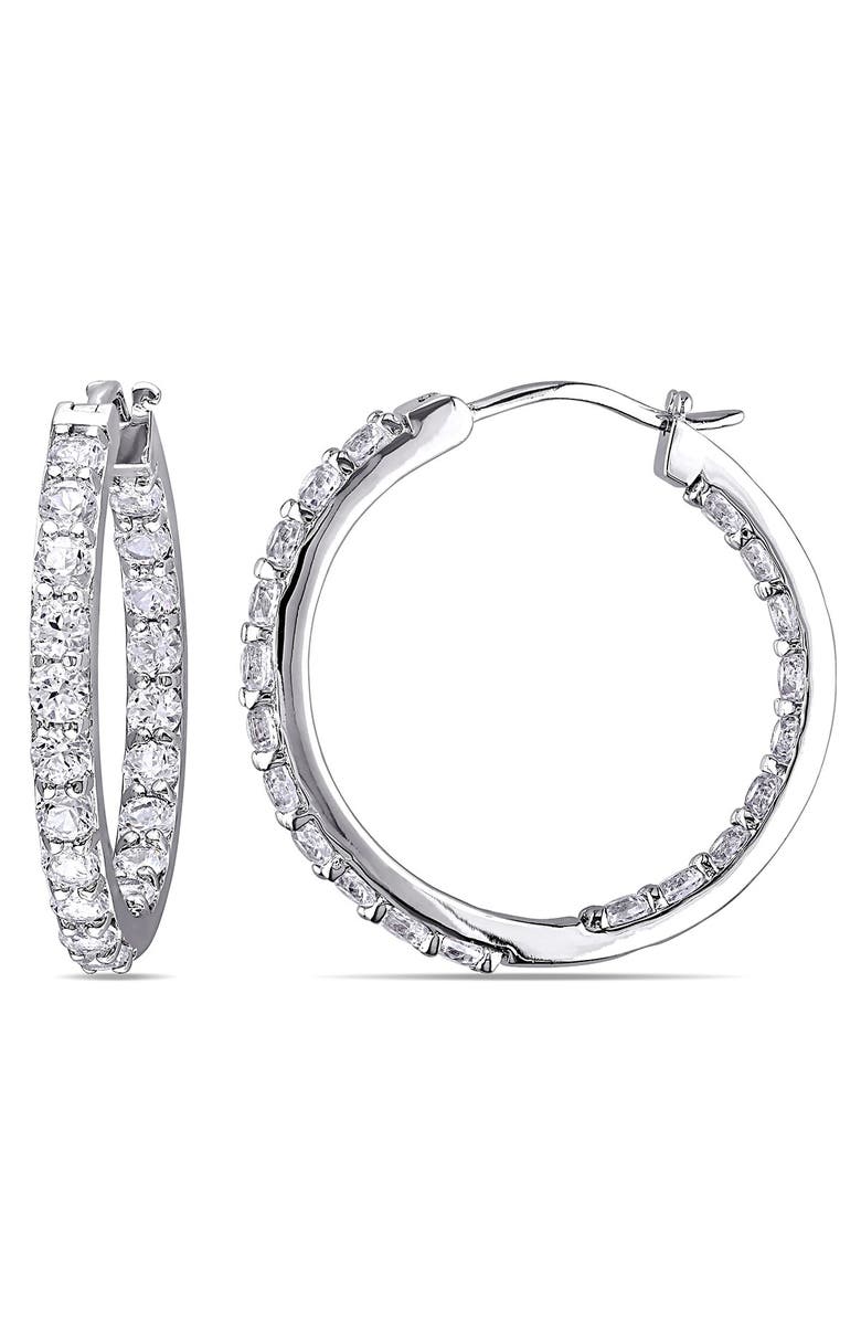 DELMAR Created White Sapphire Hoop Earrings, Alternate, color, Silver