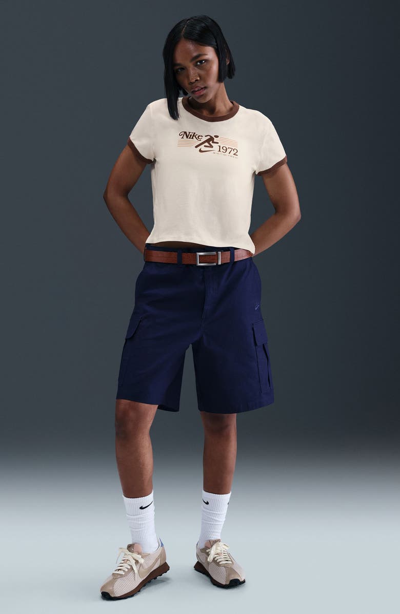 Nike Sportswear Crop 1972 Marathon Ringer T-Shirt, Alternate, color, Pale Ivory/ Fauna Brown