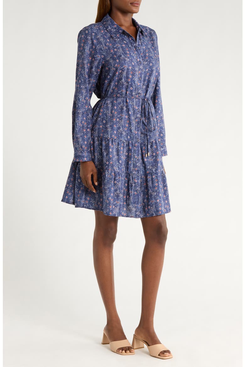 Blue Sea Flora Long Sleeve Cotton Shirtdress, Alternate, color, COASTLINE