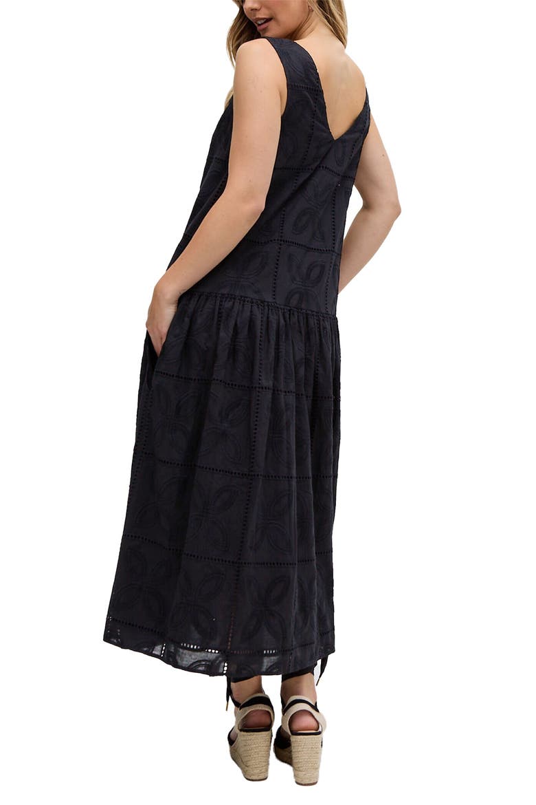 Squire All Over Cut Work Drop Waist Midi Dress, Alternate, color, Black