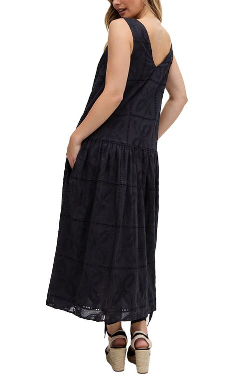 Raffya Squire All Over Cut Work Drop Waist Midi Dress In Black