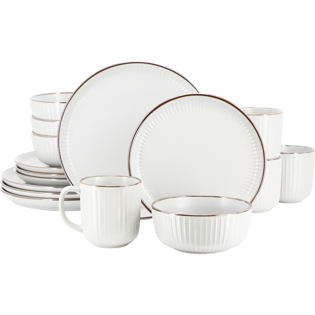 Elama Leo 16 Piece Stoneware Dinnerware Set In White