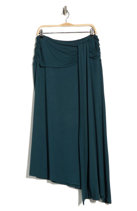 Draped Asymmetric Stretch Modal Midi Skirt (Plus)