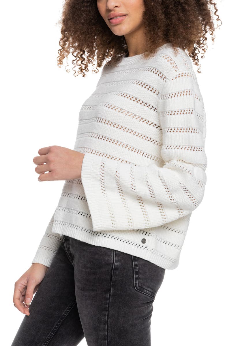 Roxy Aloha Open Stitch Cotton Blend Sweater, Alternate, color, Snow White