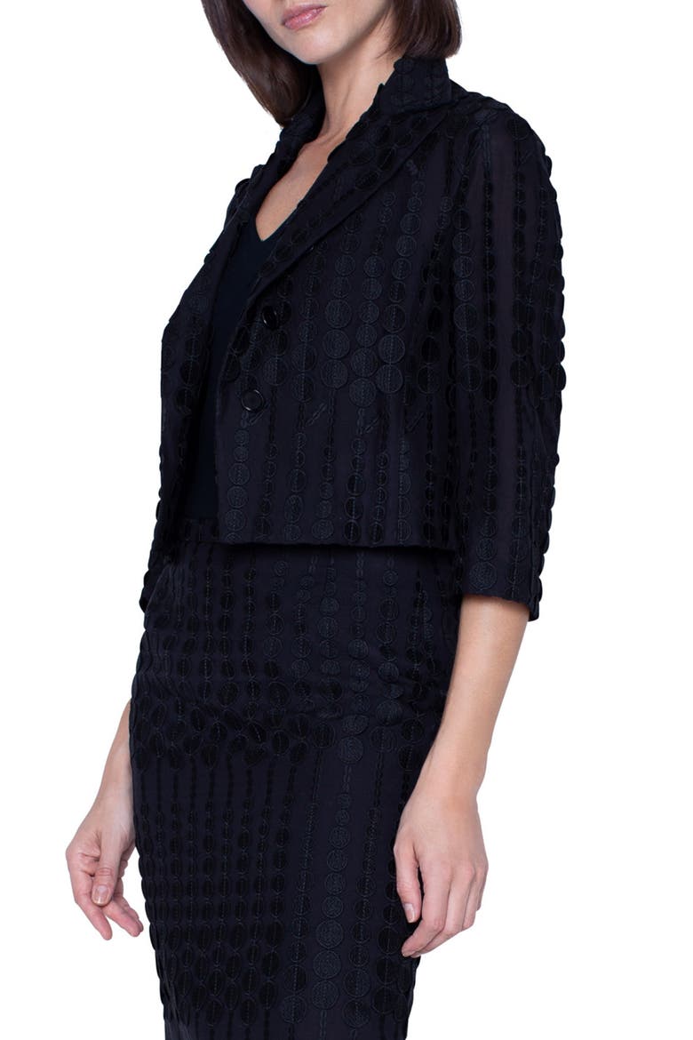 Embroidered Dot Crop Cotton Blend Jacket, Alternate, color, BLACK
