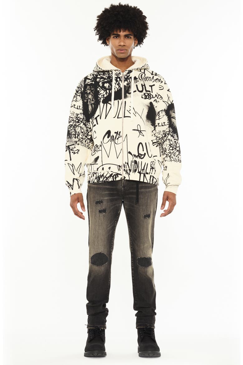 Scribbled Graphic Zip Hoodie, Alternate, color, WINTER WHITE