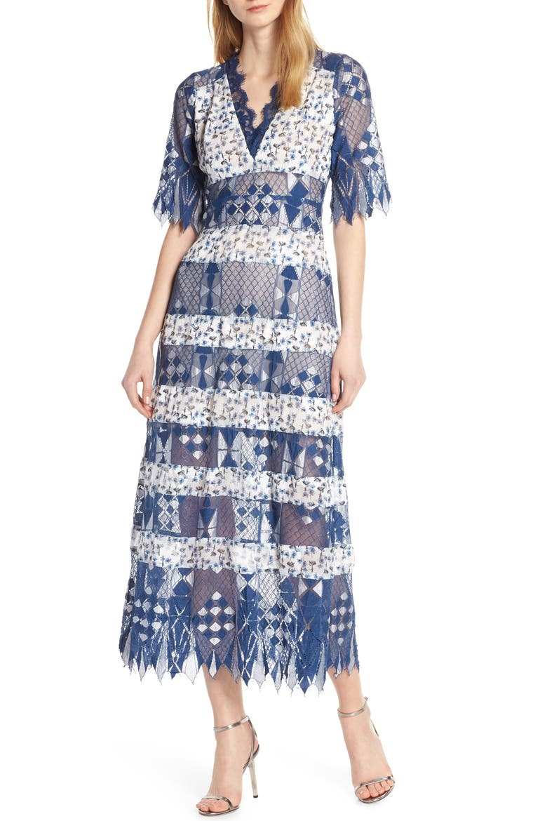 Muriel Mixed Media Dress, Main, color, BLUE MULTI