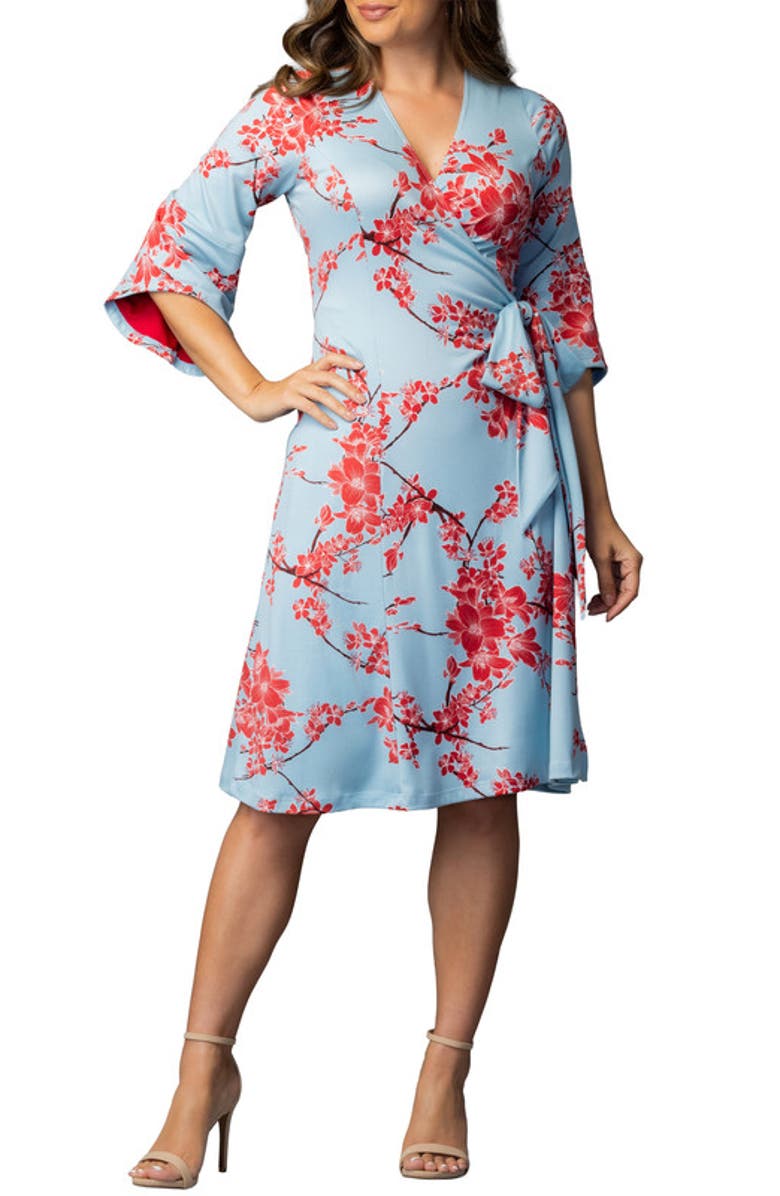 Kiyonna Gemini Wrap Dress, Main, color, Cherry Blossom Print