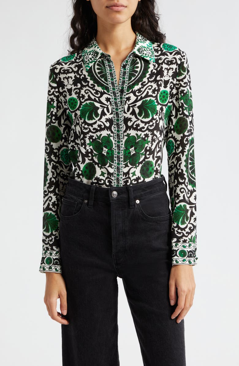 Alice + Olivia Willa Print Placket Shirt, Main, color, 