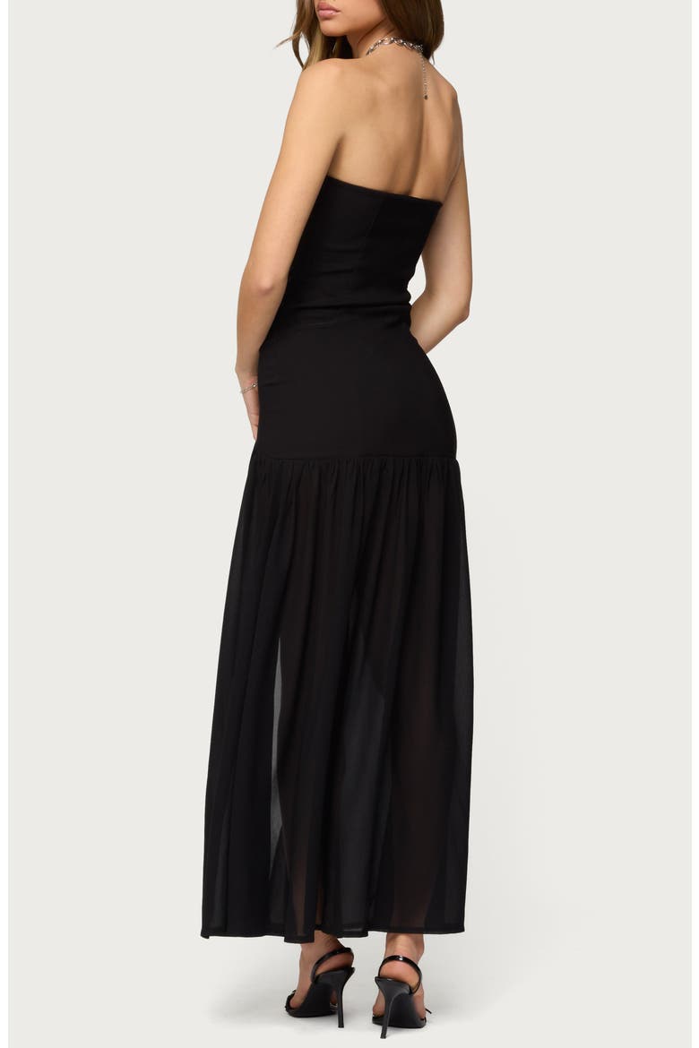 Marisa Strapless Drop Waist Mixed Media Maxi Dress, Alternate, color, BLACK