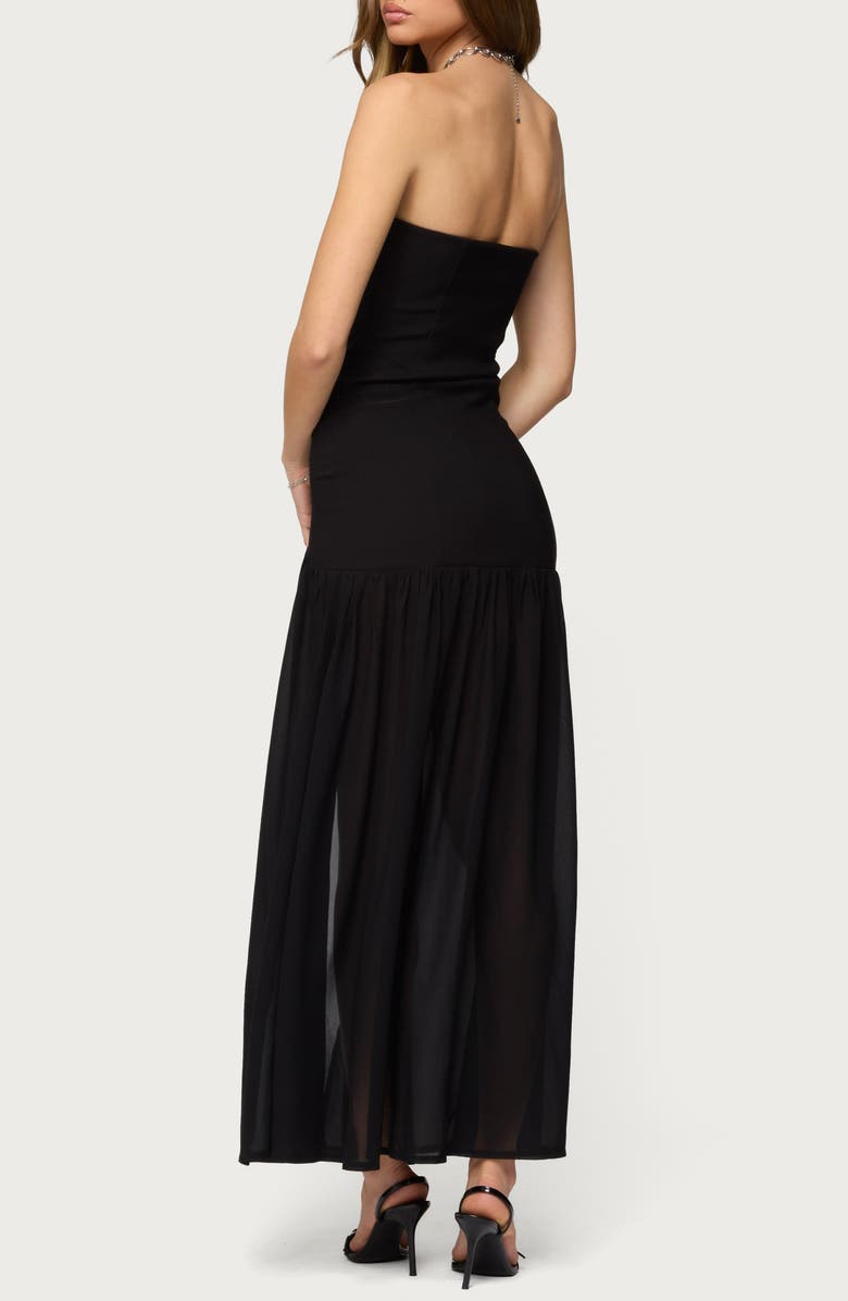 EDIKTED Marisa Strapless Drop Waist Mixed Media Maxi Dress, Alternate, color, 