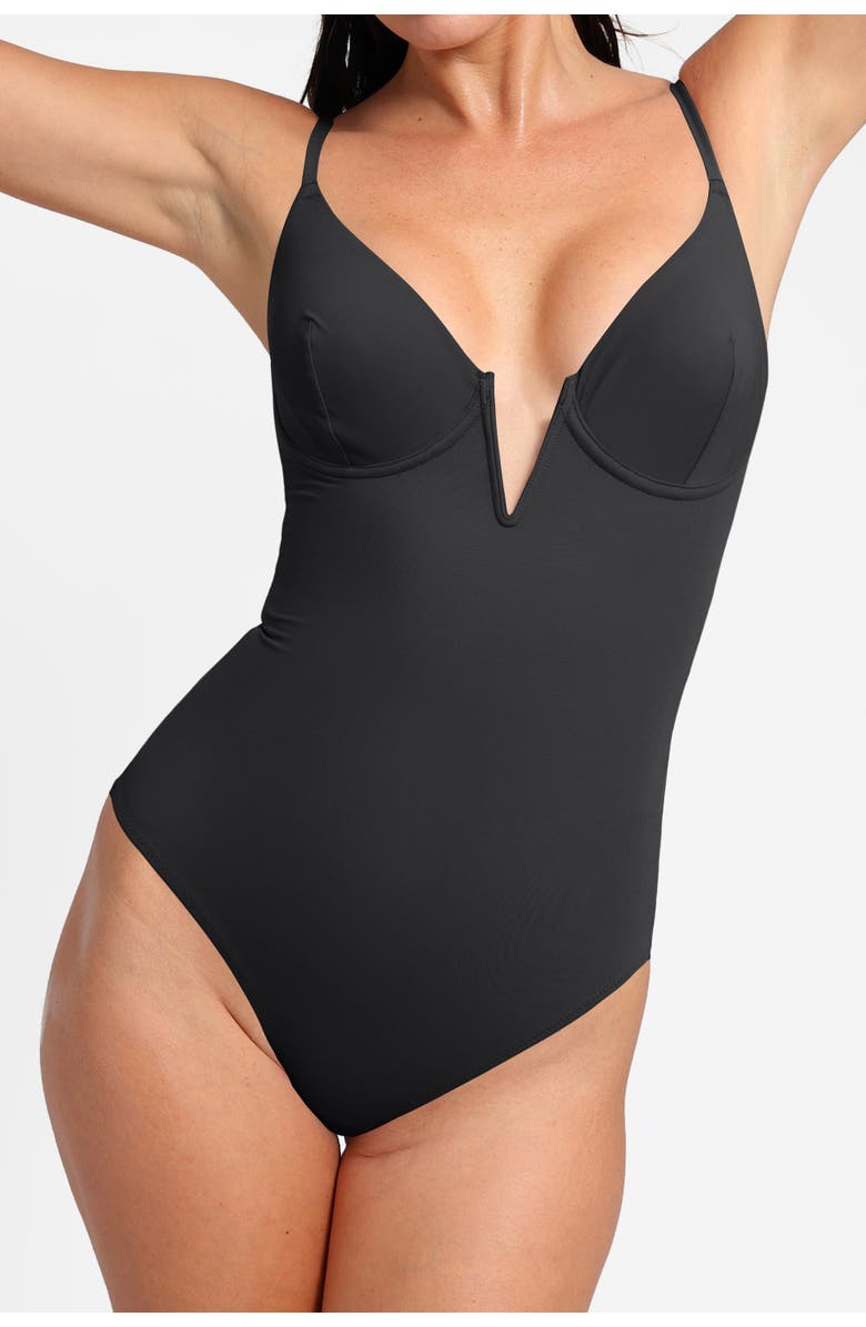 Popilush Plunging V Built-in Shapewear Low Back One-Piece Swimsuit, Alternate, color, Midnight Black