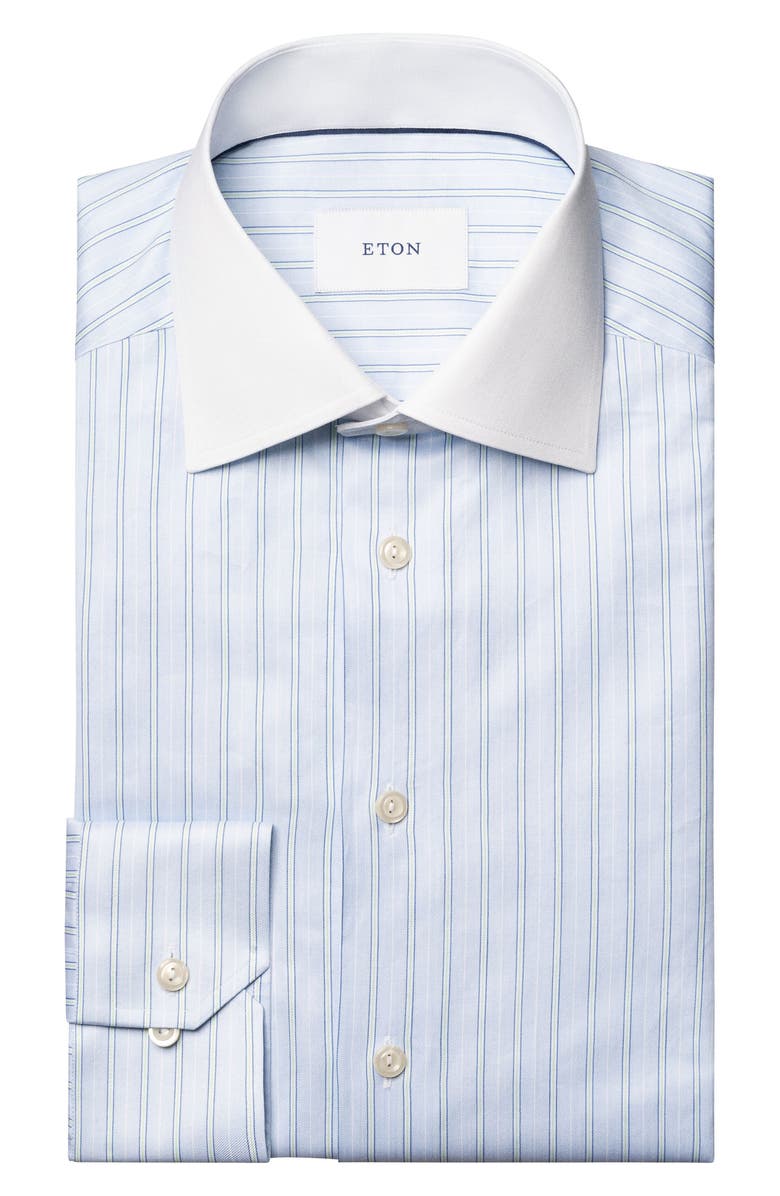 Eton Slim Fit Stripe Dress Shirt, Alternate, color, Light Blue