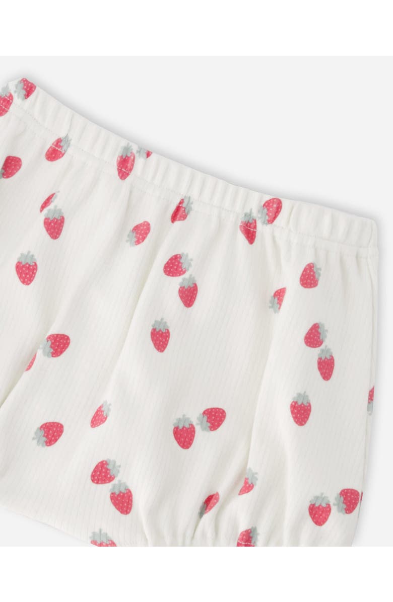 Deux par Deux Cotton Rib Jersey Strawberries Printed Top and Short Set, Alternate, color, White Printed Strawberries
