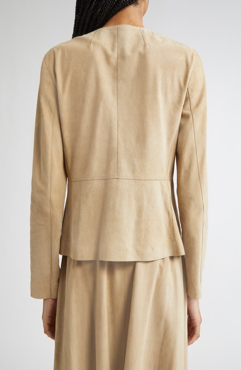 Lafayette 148 New York Peplum Paperfine Suede Jacket, Alternate, color, Clay