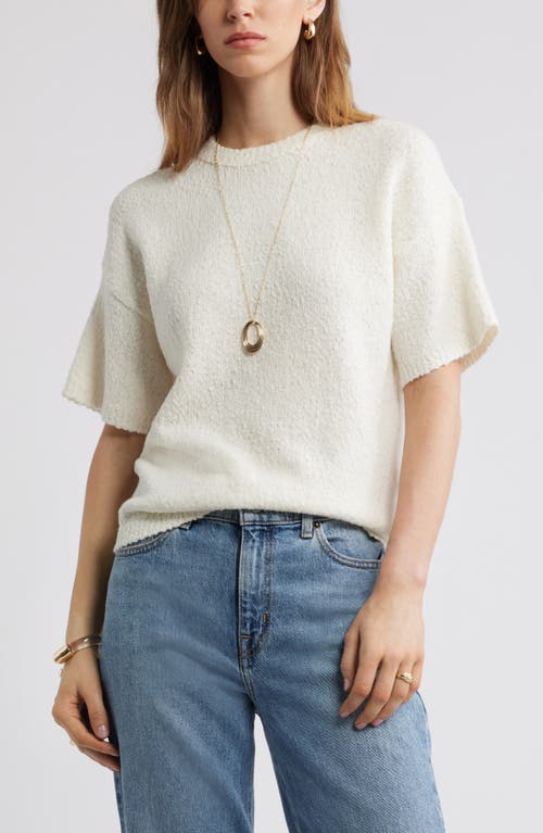 Nordstrom Short Sleeve Stretch Wool Blend Bouclé Sweater in Ivory Tofu at Nordstrom, Size Large