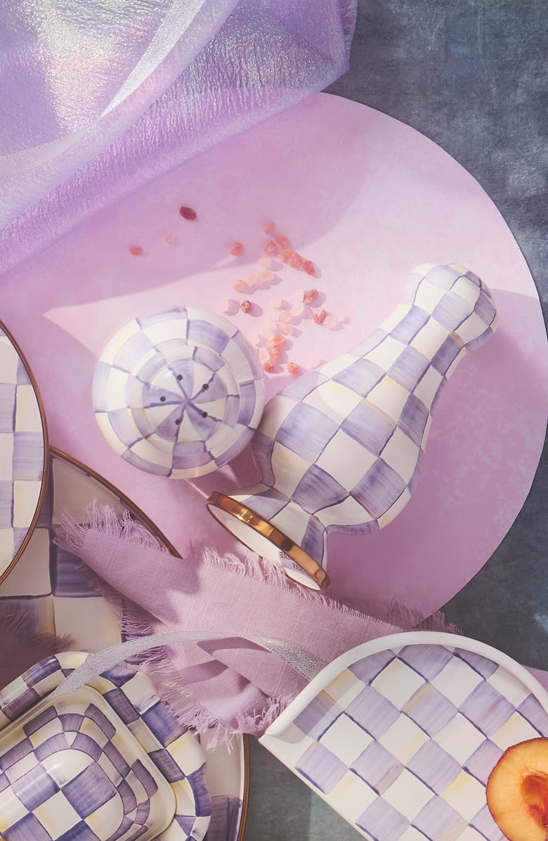 MACKENZIE CHILDS Violet Check Enamel Large Salt & Pepper Shaker Set, Alternate, color, Violet