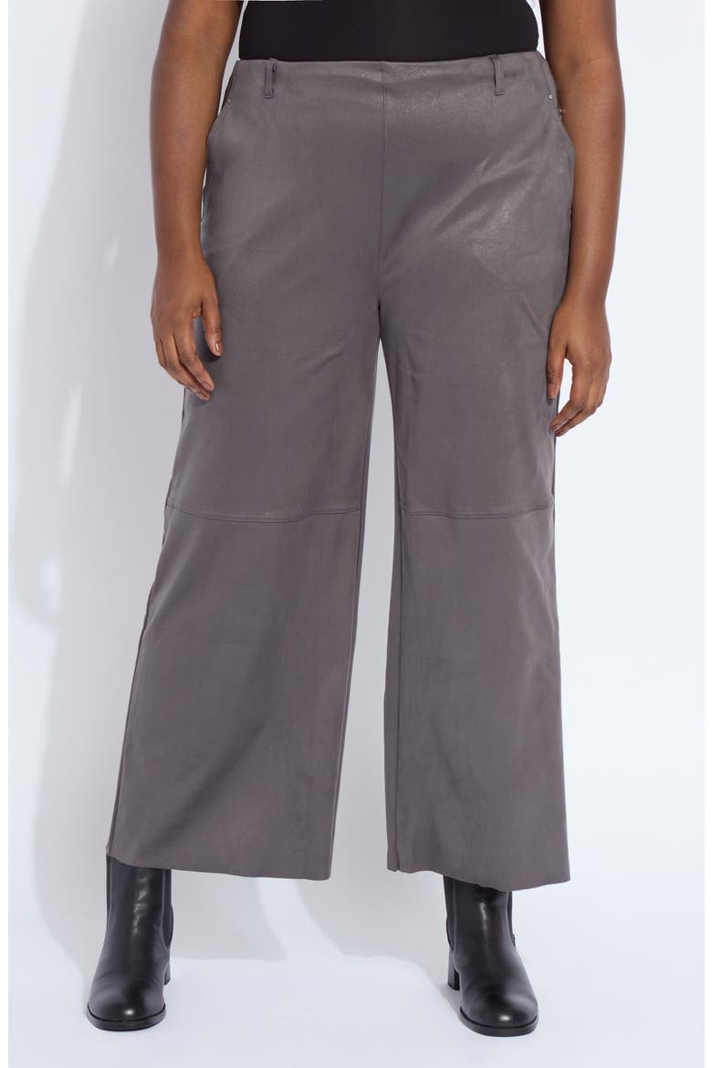 Amina Foil Ankle Wide Leg Faux Suede Pants, Main, color, LIQUID CHARCOAL