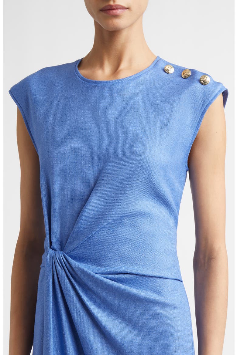 Twisted Detail Cap Sleeve Silk & Wool Dress, Alternate, color, PERIWINKLE