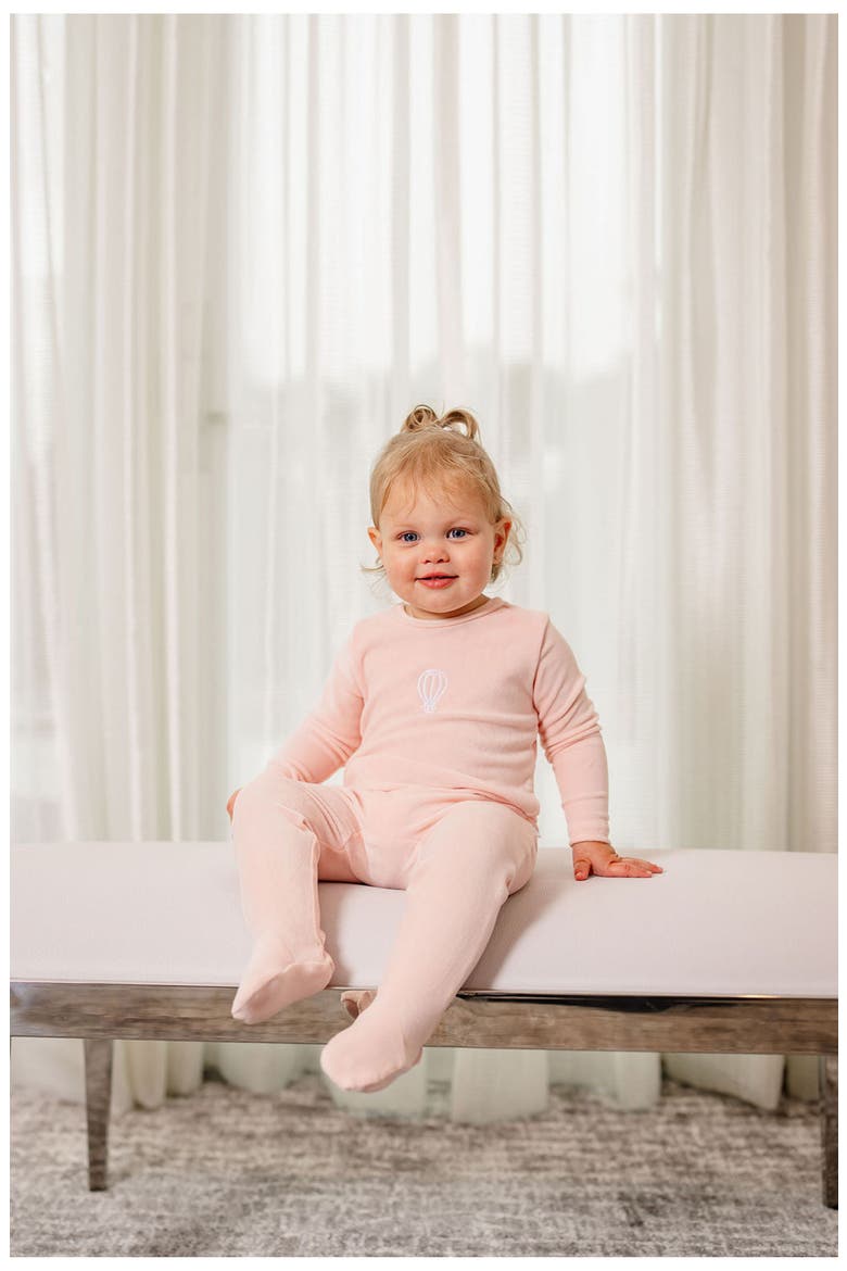 Girls Velour Embroidered Footie, Alternate, color, Pink