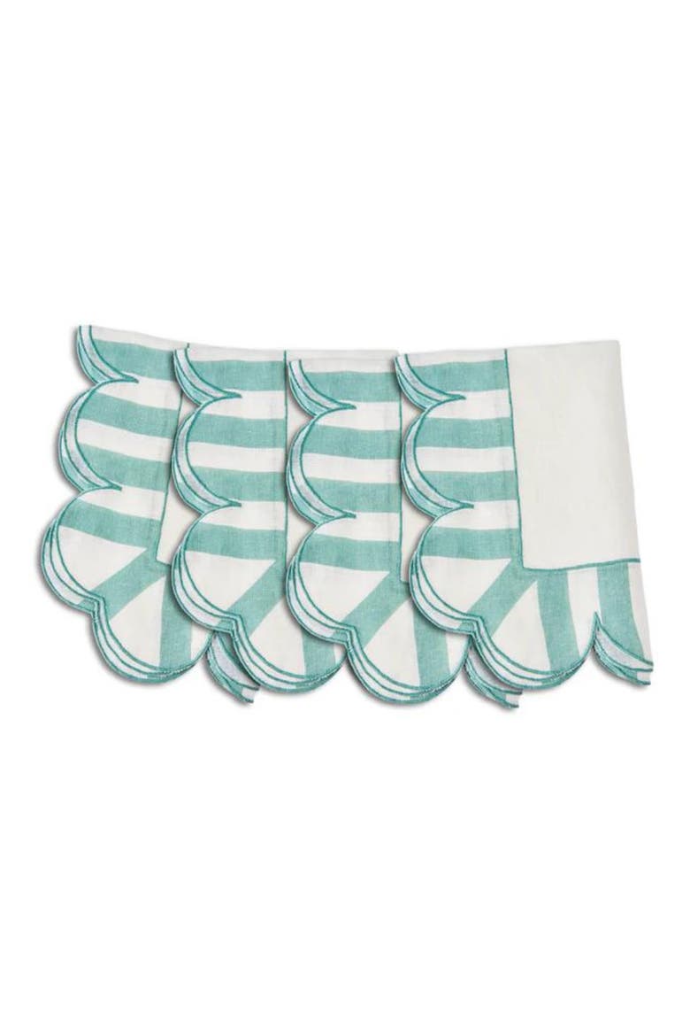 Jardin Set of 4 Stripe Linen Napkins, Main, color, GREEN