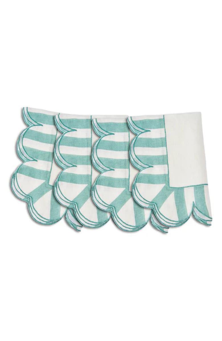 MISETTE Jardin Set of 4 Stripe Linen Napkins, Main, color, Green