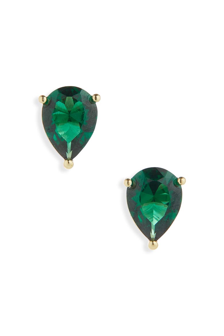 Pear CZ Stud Earrings, Main, color, EMERALD- GOLD