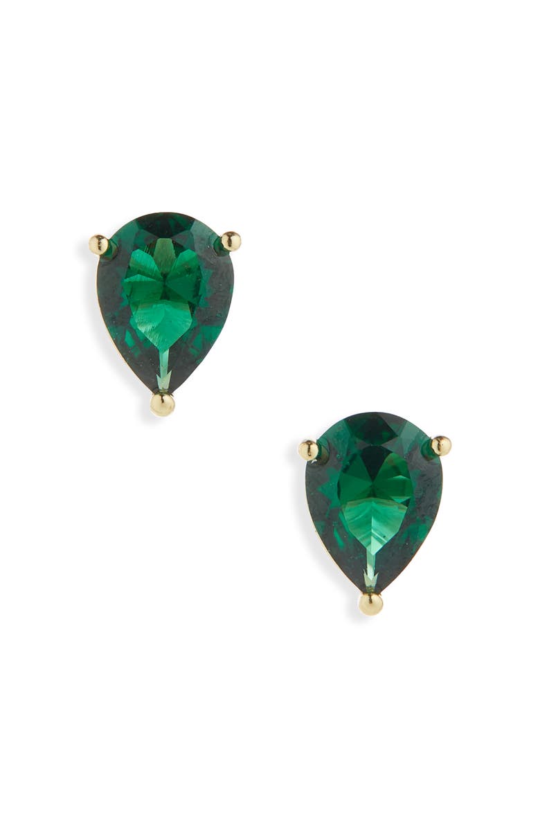 NORDSTROM RACK Pear CZ Stud Earrings, Main, color, Emerald- Gold