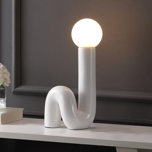 Jonathan Y Katya 18" Scandinavian Minimalist Ceramic Spiral Tube Led Table Lamp In White