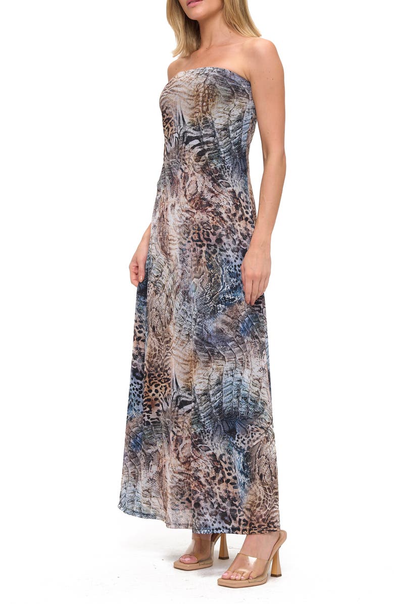 O.L. Printed Strapless Maxi Dress, Alternate, color, Grey Multi