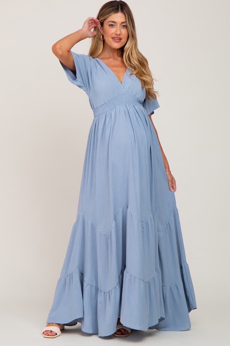 Deep V-Neck Maxi Dress, Main, color, Light Blue