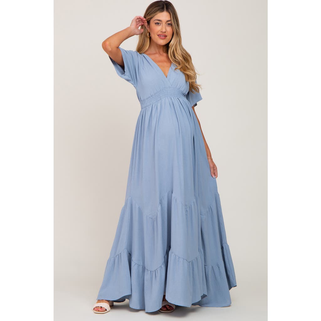 PinkBlush Deep V-Neck Maxi Dress in Light Blue at Nordstrom, Size Large