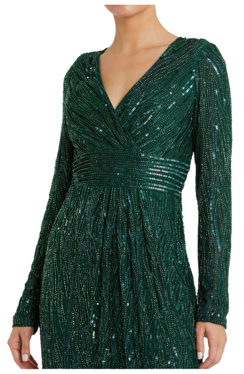 Mac Duggal Long Sleeve Embellished Sequin Cocktail Dress, Alternate, color, Green