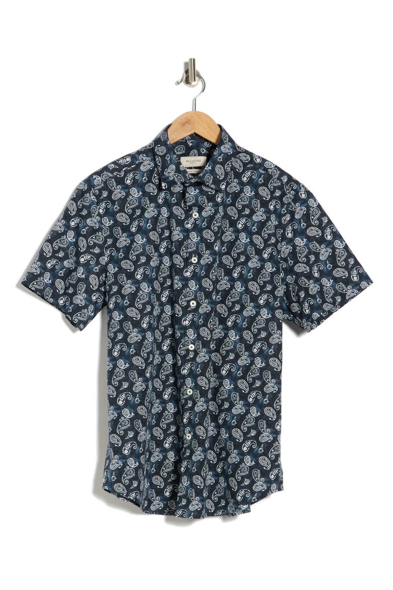Orson Short Sleeve Stretch Cotton Button-Up Shirt, Main, color, NAVY