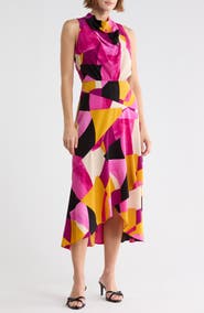 KARL LAGERFELD PARIS Geo Print Sleeveless Crepe Midi Dress