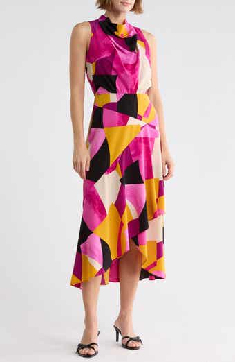 Geo Print Sleeveless Crepe Midi Dress
