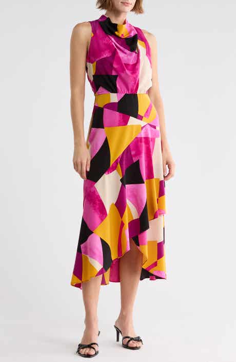 Geo Print Sleeveless Crepe Midi Dress