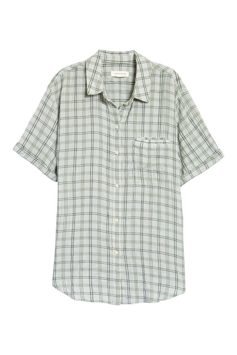 Check Short Sleeve Shirt, Main, color, GREEN STELLA PLAID